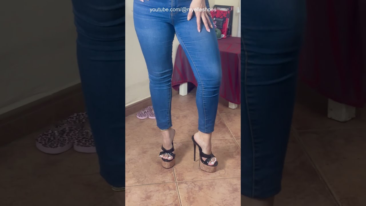 Black Platform Mule Heels with Cork Base