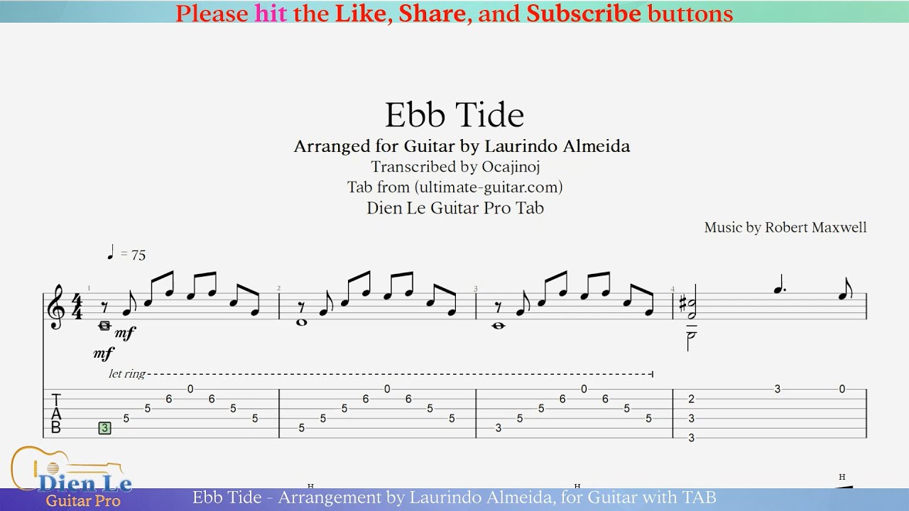 Ebb Tide - Arrangement by Laurindo Almeida, for Guitar with TAB