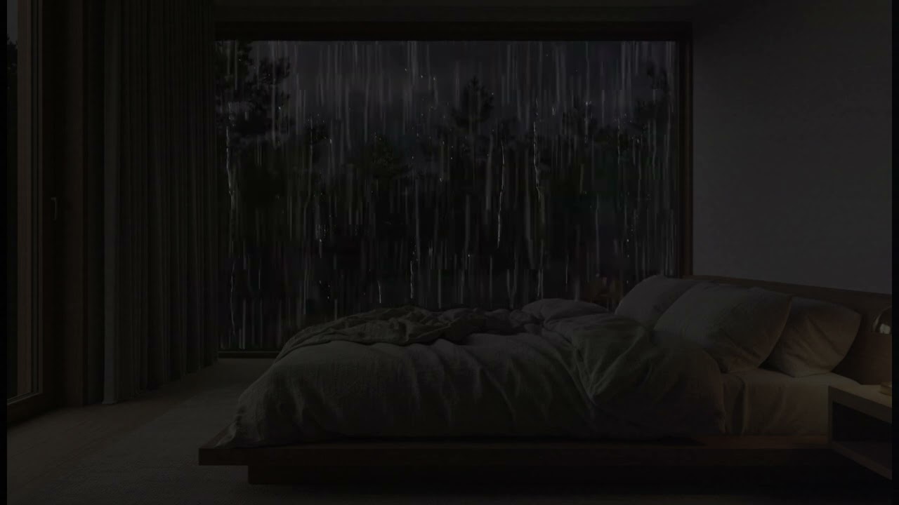 Rain Sounds in a Dark Bedroom (No Ads) | Relaxing Rain for Anxiety & Sleep