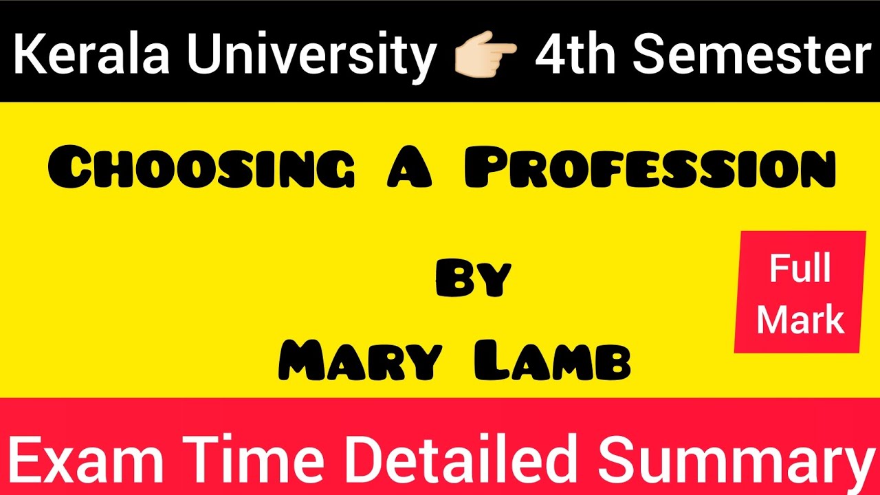 CHOOSING A PROFESSION 👉🏻by Mary Lamb #MALAYALAM #SUMMARY 💯 #keralauniversity | BRITISH LITERATURE 💯