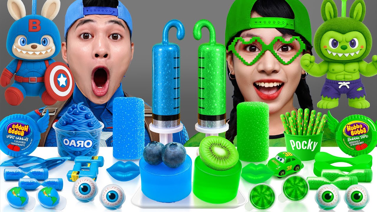 Desaf&iacute;o De Comida Verde Vs Azul | ASMR Mukbang Para El Superh&eacute;roe Hulk