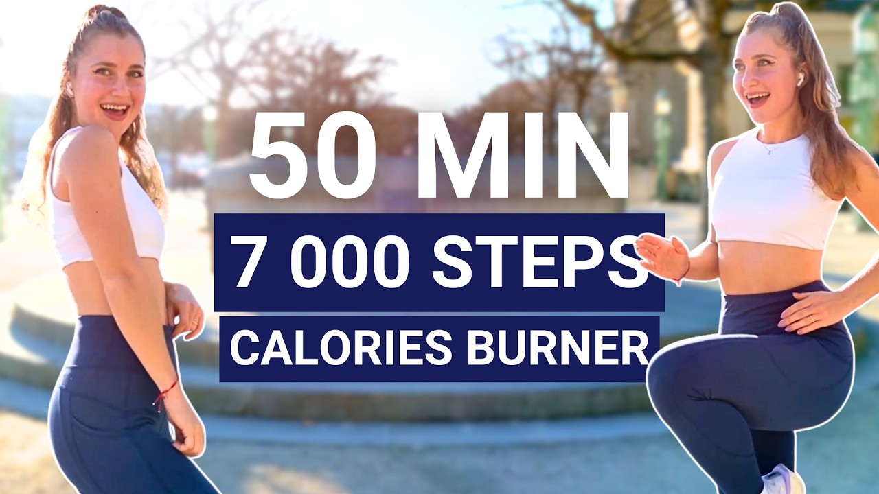 50 MIN 7000 STEPS | high energy (no jumps) walking workout, full body calorie burning cardio at home
