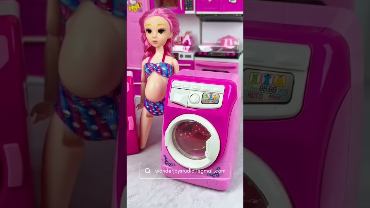 Barbie doll clothes washing time 👗👚👖let's go❤| washing machine toys unboxing| asmr video