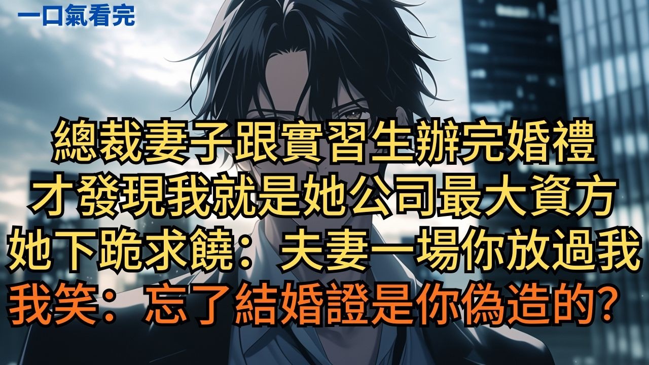 總裁妻子跟實習生辦完婚禮，才發現我就是她公司最大資方。她下跪求饒：「夫妻一場你放過我！」我冷笑：「忘了結婚證是你偽造的？ 」 #小说 #爽文