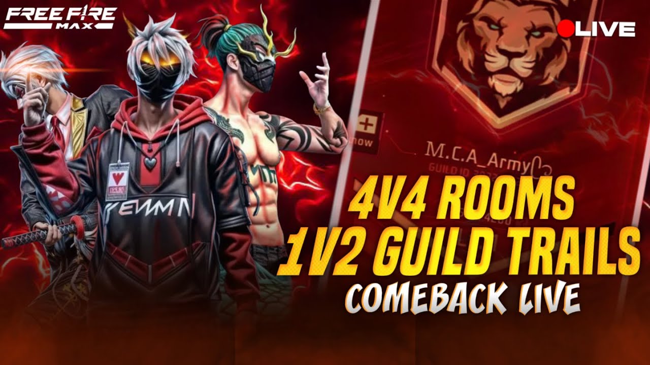Freefire Guildtrails | 4v4 fun rooms | free fire Telugu live 💕 MCA Arjun in live #mca #mbg