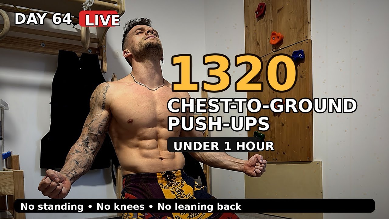 DAY 64 LIVE: 1320 Chest-to-Ground Push-Ups (Under 1 Hour) | Zero Breaks
