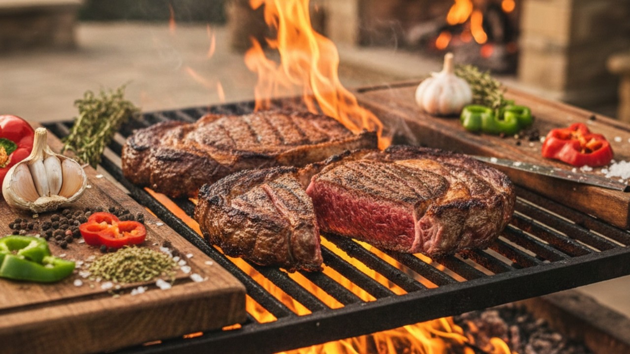 Cooking a Tomahawk Steak on Top of a Mountain