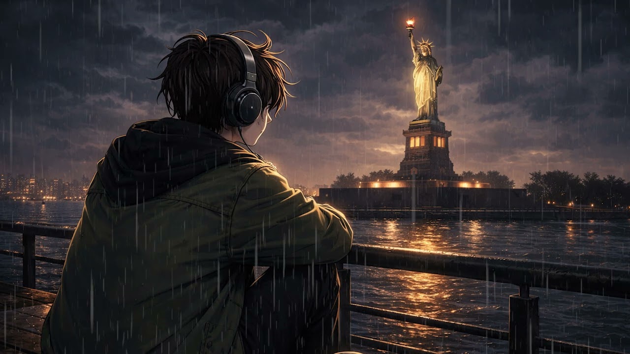 Midnight Study by the Statue of Liberty | American Lofi Boy