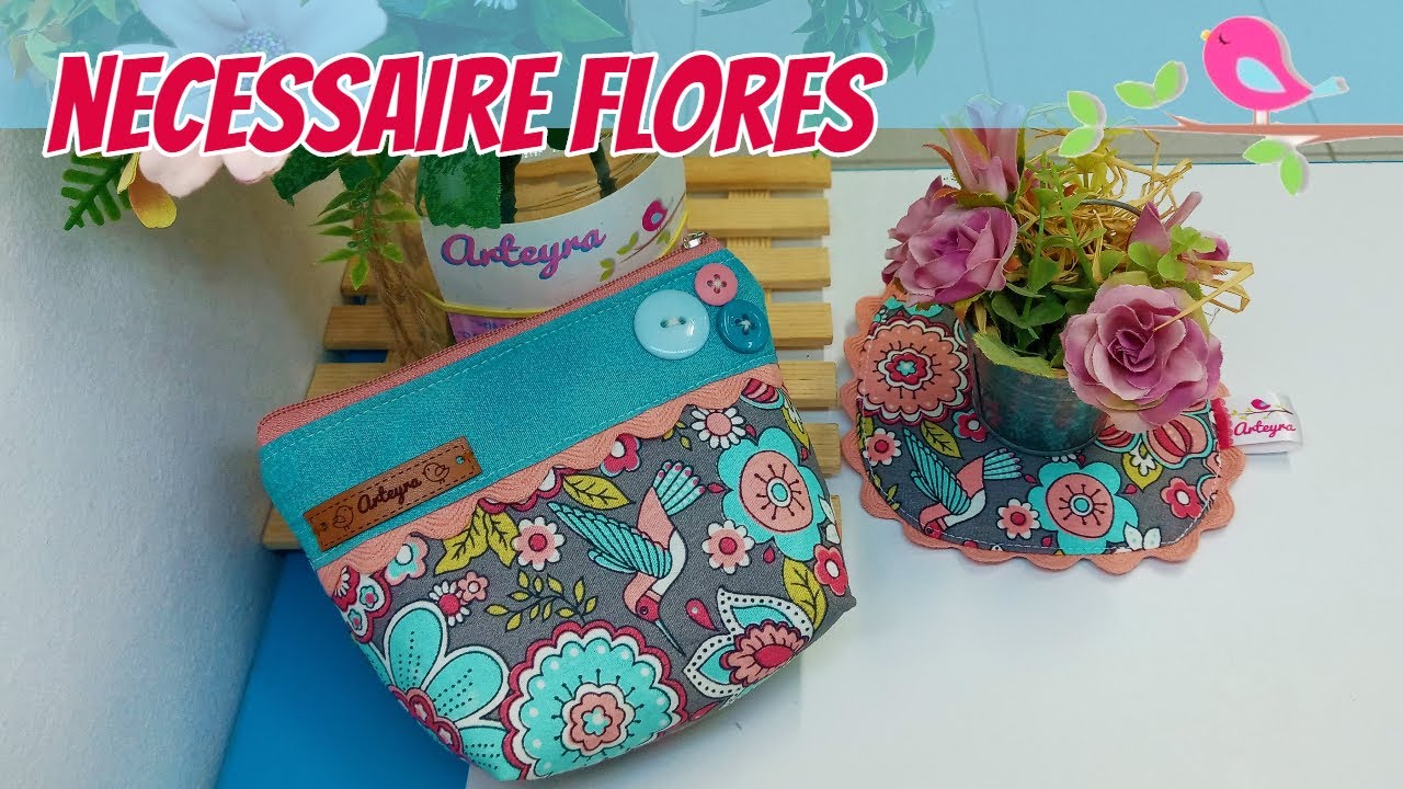Como Fazer Necessaire Flores - Costura com Retalhos - Costura Iniciantes - Zipper Pouch