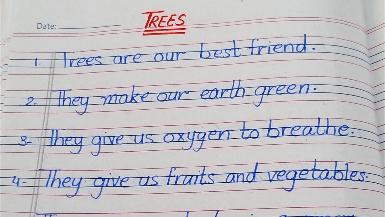 10 Lines English essay writing about on Trees