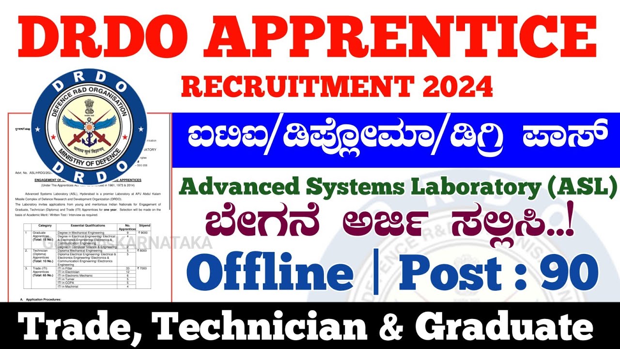 DRDO Apprentice Recruitment 2024 | DRDO Recruitment 2024 | DRDO Notification 2024 | DRDO Apprentice