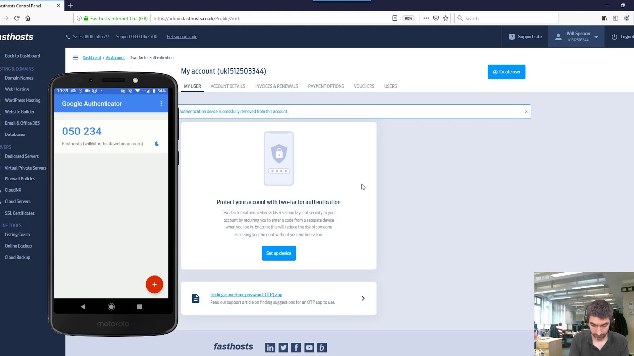 Removing 2FA from your Fasthosts account