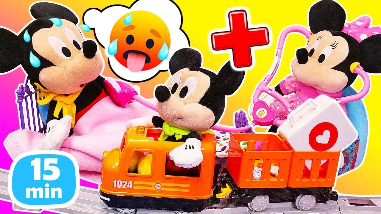 ¿El tren de juguete ayudará a curar a Mickey Mouse? Juguetes de peluche para niños.