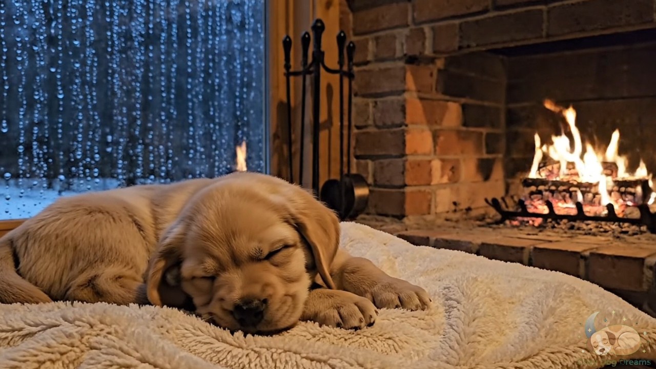 Dog Sleep LIVE 🐾 | Warm Fire, Rain on Window Night Ambience