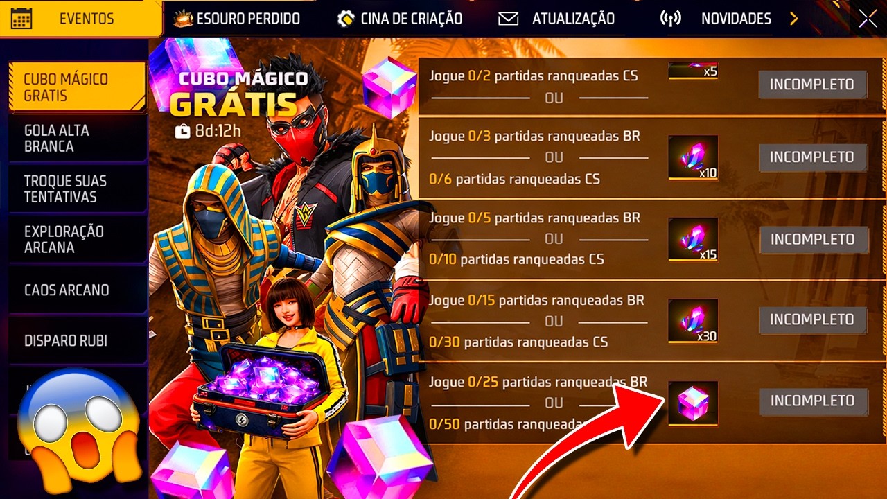 AMANHÃ! CUBO GRÁTIS, ATUALIZAÇÃO NA LOJA DO CUBO, LOJA MISTERIOSA, EVENTO POR OURO, NOVIDADES FF