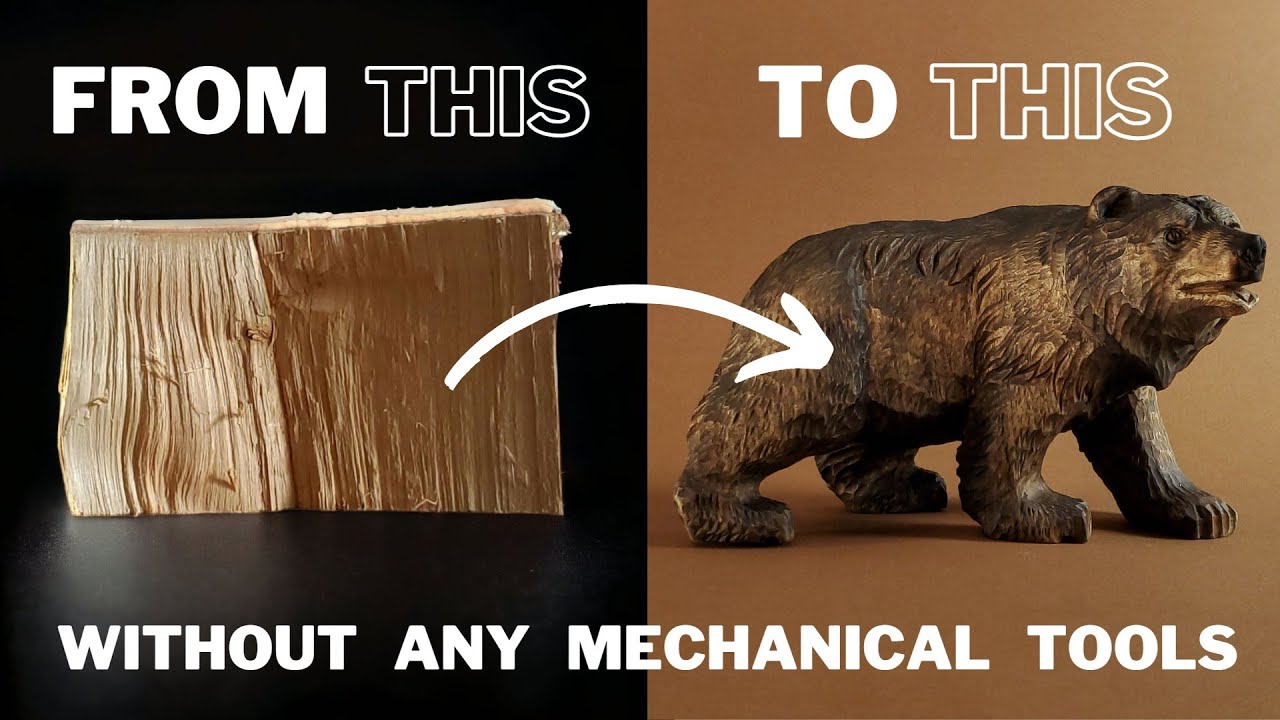 The Wooden Bear. Woodcarving from a blank to a finished figure.