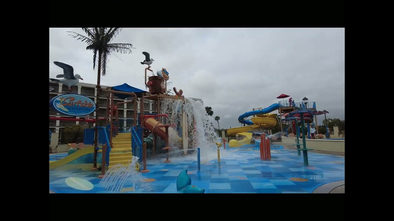 Courtyard Marriott Anaheim park entrance.  10 min. walk to Disney with a small waterpark & bunkbeds.