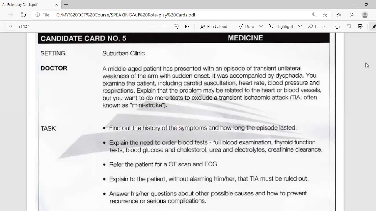 Speaking OET Roleplay Card