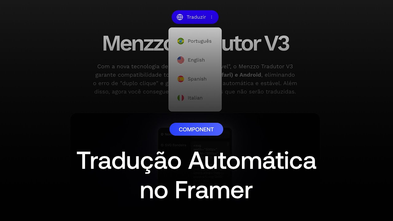 Tradução Automática no Framer: Componente v3 com Idiomas Ilimitados e exclusão de palavras