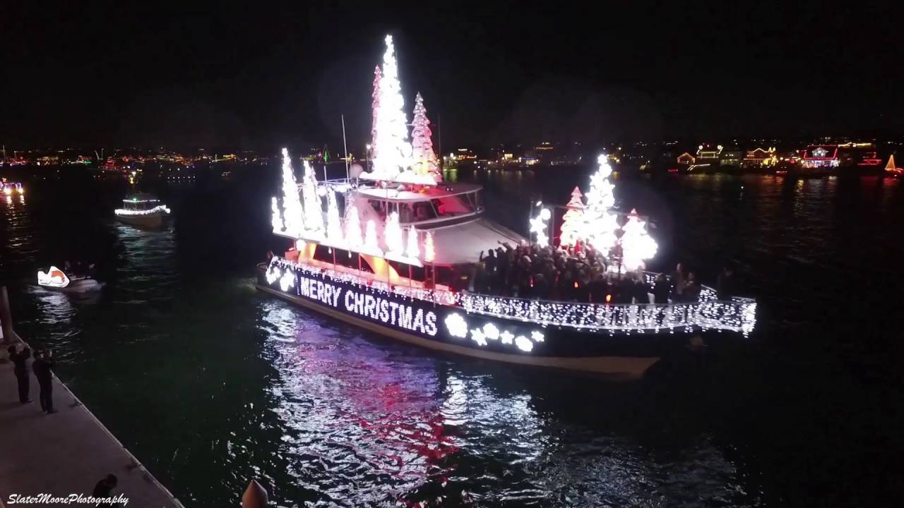 Aerial Footage of Newport Beach Boat Parade at Christmas