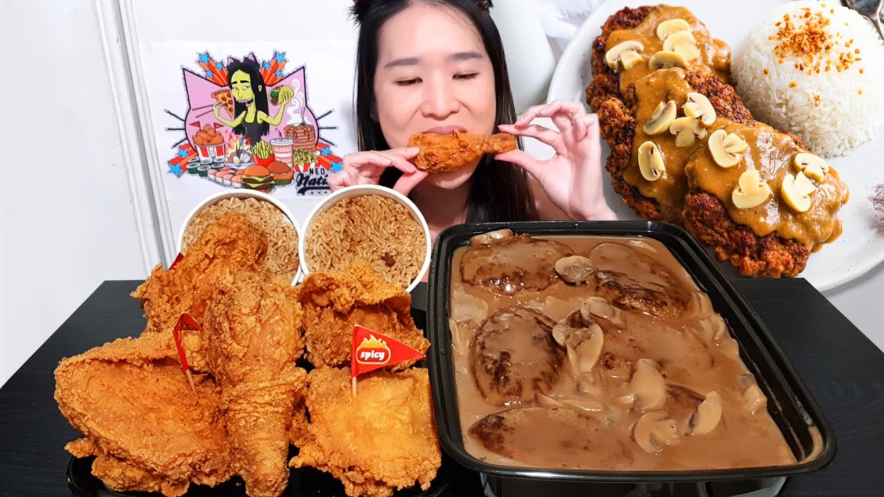 Extremely Satisfying Jollibee Burger Steak & Adobo Rice Mukbang | ASMR Eating w/ Less Talking