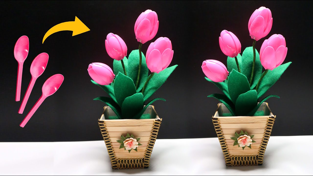 Cara mudah membuat Bunga Tulip dari Sendok Plastik ! Beautiful flower from plastic spoon
