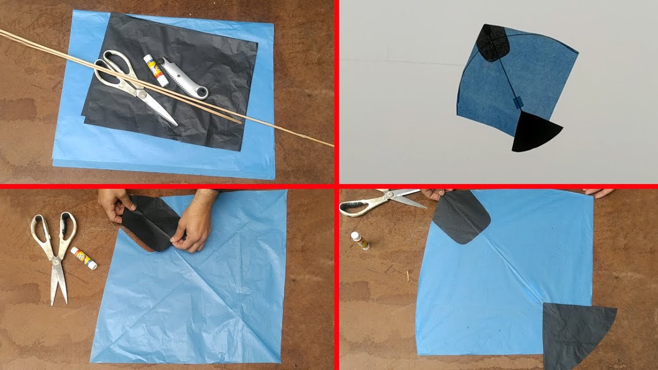 Indian styled kite making trick - how to make fighter kite at home - tie kite knots and flying trick