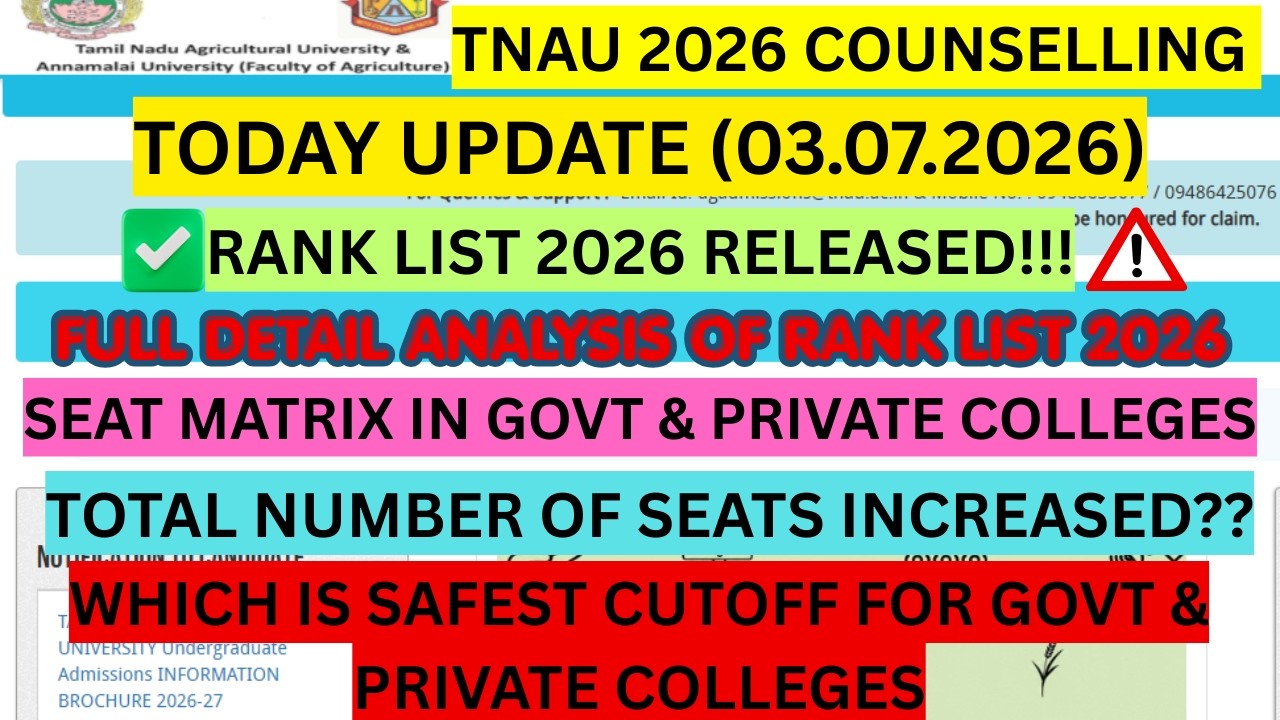 TNAU 2026 Rank List Released! 🛑 Full Analysis, Seat Matrix & Safe Cutoff for Govt & Private Colleges