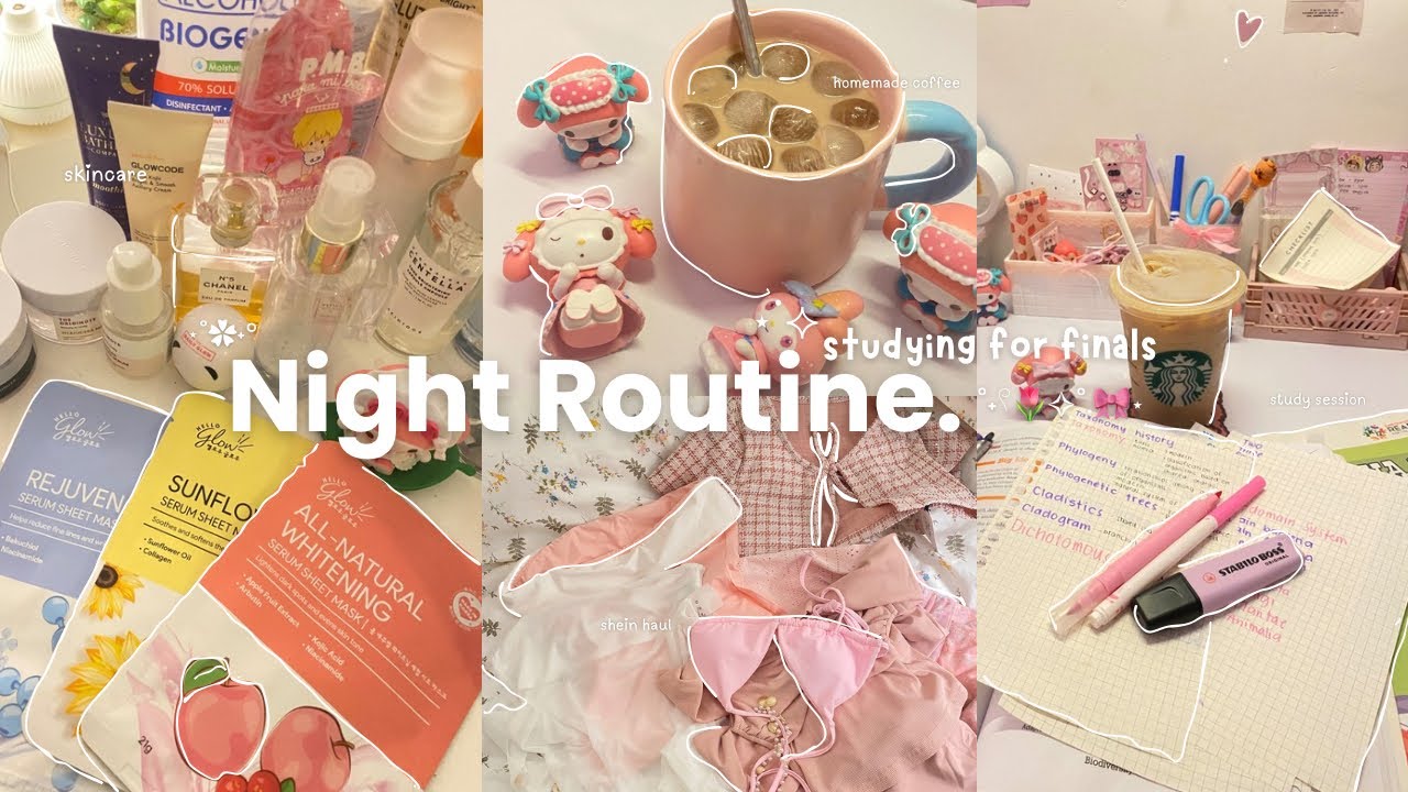 ⋆. 𐙚 Self care night routine ⋆˙⟡ stu(dying) for finals📚˙⟡ coffee, skincare, shein haul, student🍓