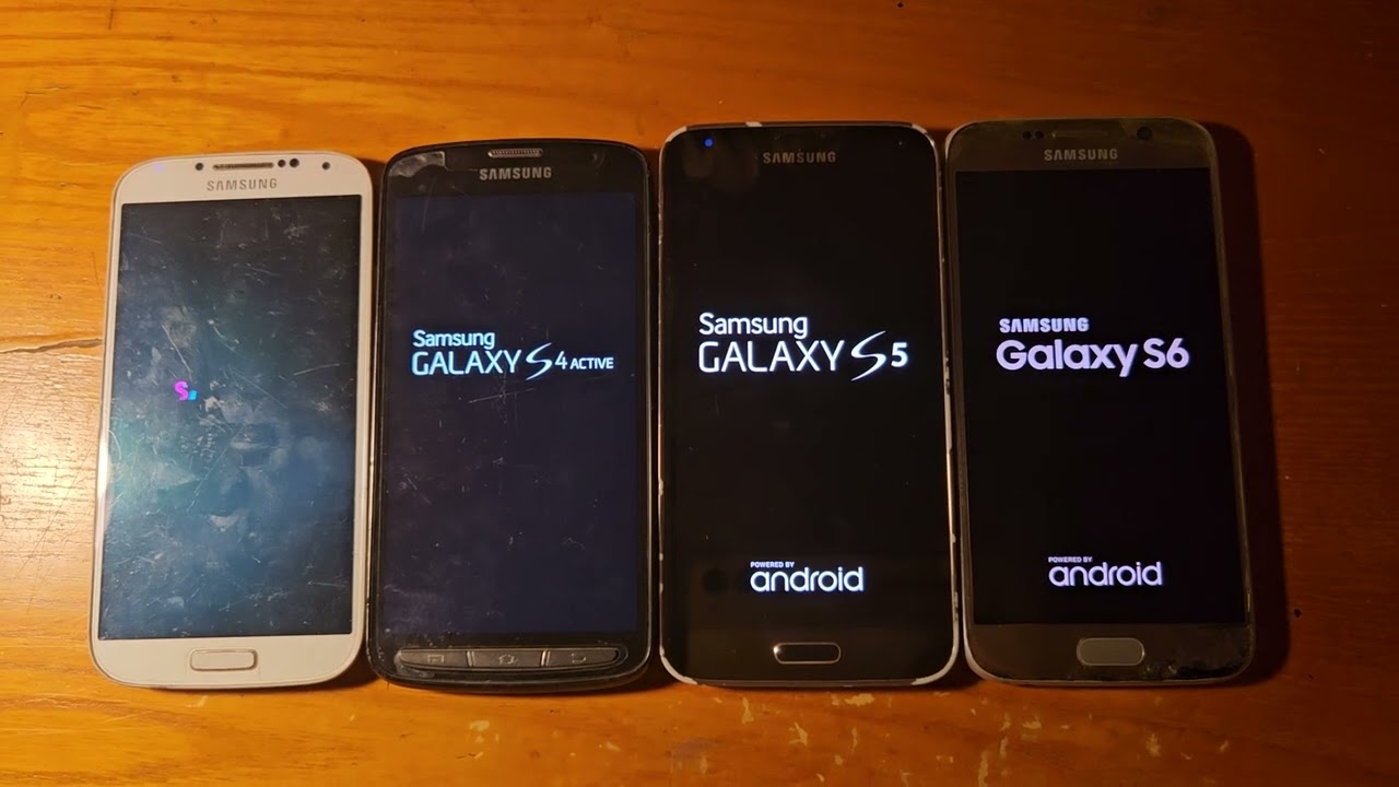 Samsung Galaxy S4 vs S4 Active vs S5 vs S6 startup & shutdown race! 