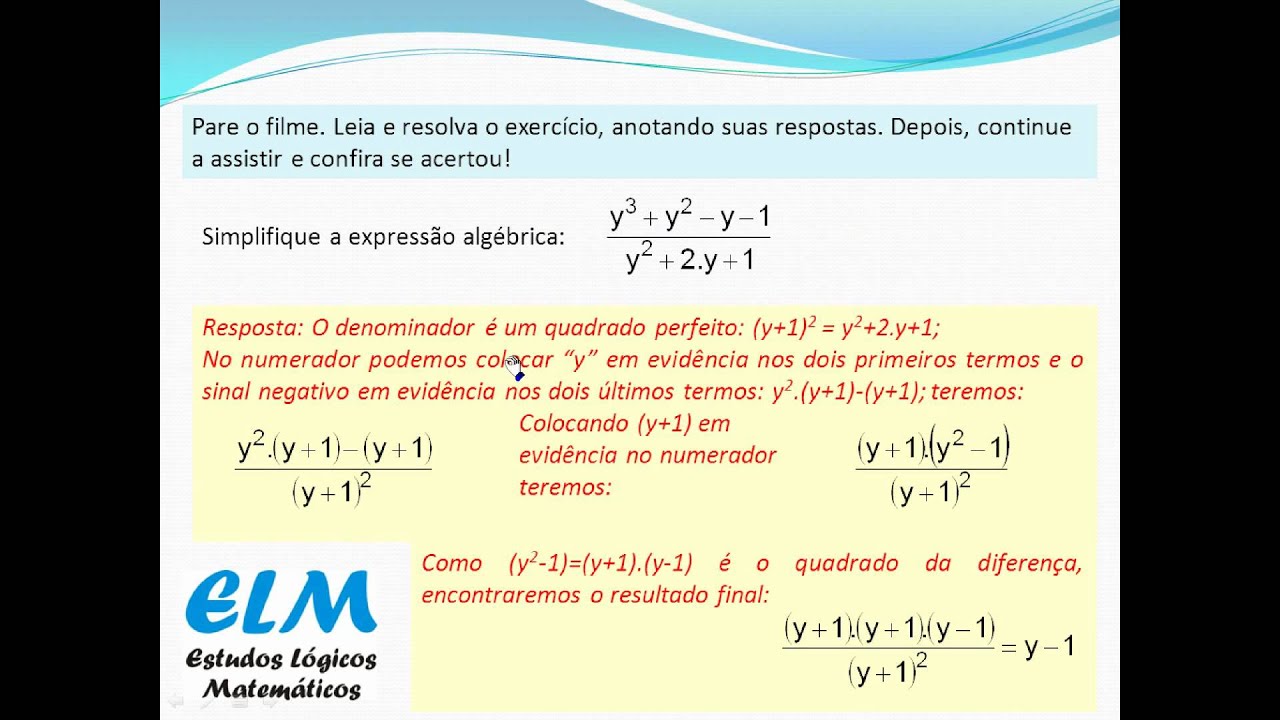 ELM MODULO 02 Eixo 1 C&aacute;lculo Diferencial e Integral Express&otilde;es Alg&eacute;bricas Exerc&iacute;cio Resolvido 01