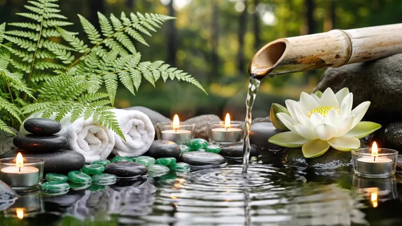 Relaxing Music + Bamboo Water Fountain 🌿 Deep Healing and Meditation Music Relax Mind Body, Spa