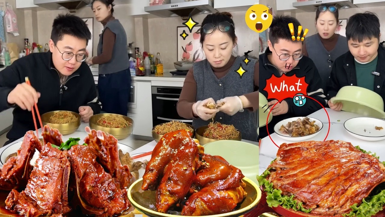 蠢哥哥又开始自私独占吃独食，不料被妈妈看到小动作及时将鸡腿剥到炒面里，最后哥哥守着空盘子结局只能饿肚子