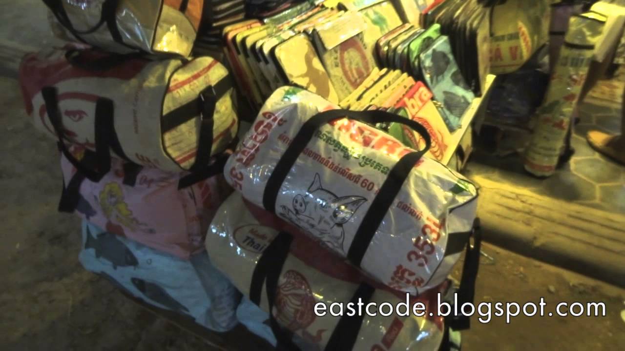 Cool Recycle bags made of used animal feed  and cement bag  Siem Reap Cambodia