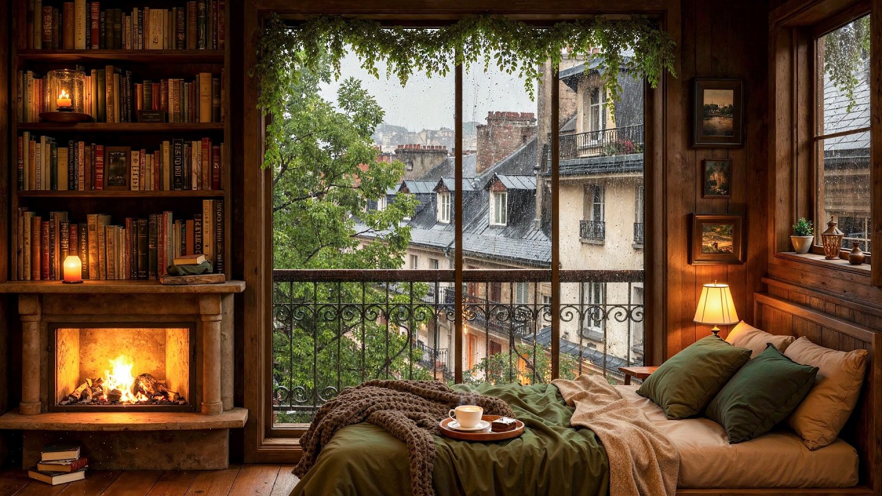 Rainy Day Library Ambience - Relaxing Jazz & Rain Sounds for Studying, Working and Focusing