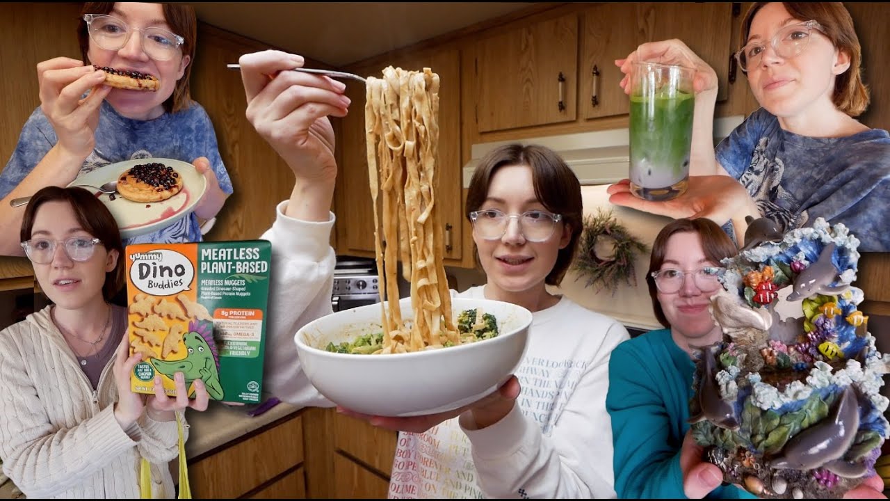 What I've been eating & thrifting lately 🌱🛒🌈 grocery haul, home decor, blueb matcha, & cashew noodz