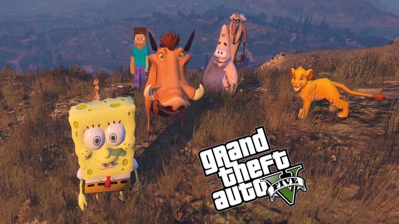 O REI LEÃO NA GUANGUE AMENDOBOBO | Bob Esponja no GTA V (MODS)
