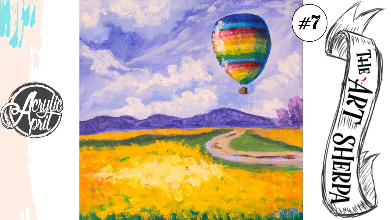 Easy Hot air balloon over wildflowers loose step by step Acrylic April day #7 | TheArtSherpa