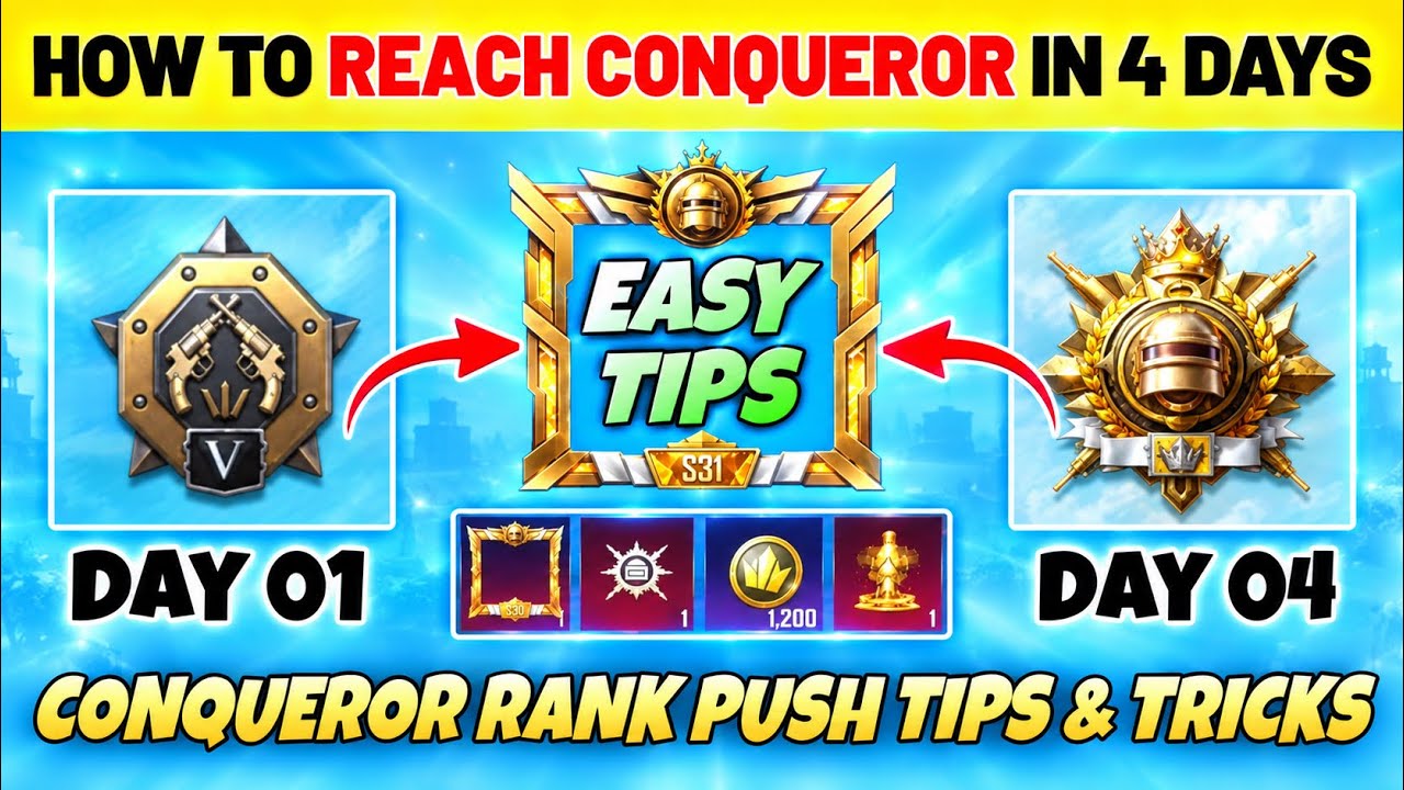 🇮🇳How To Reach Conqueror In 4 Days Tips🔥Conqueror Rank Push Best Tips & Tricks✅