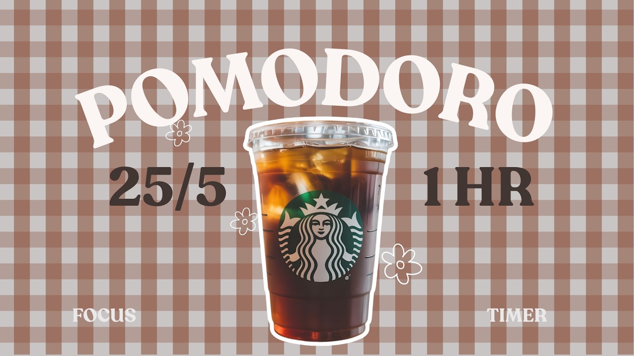 1-Hour 25/5 Pomodoro Timer 🥃 Ice Americano Study Mood | Cozy Lofi | Deep Focus | Classroom Music