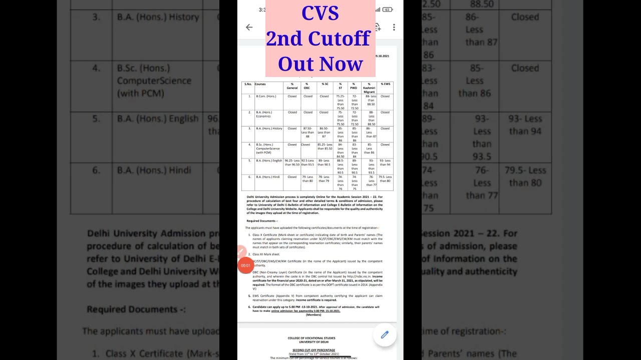 Du 2nd Cutoff For Different Colleges 🔥🔥|Du 2nd cutoff 2021 Update| College of Vacational Studies