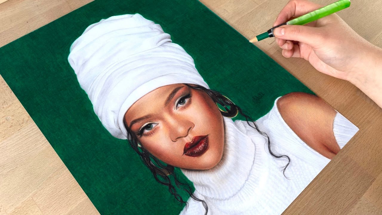 Drawing Rihanna WITH colored pencils