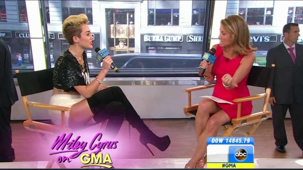 Amy Robach and Miley Cyrus - amazing legs in short skirt and stiletto heels