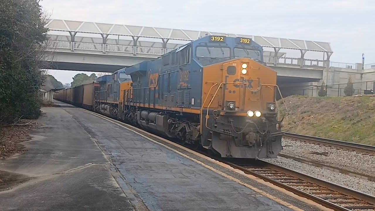 CSXT 3192 leads CSX C320 by Columbia SC Amtrak station on the CSX Columbia Subdivision the S-Line 
