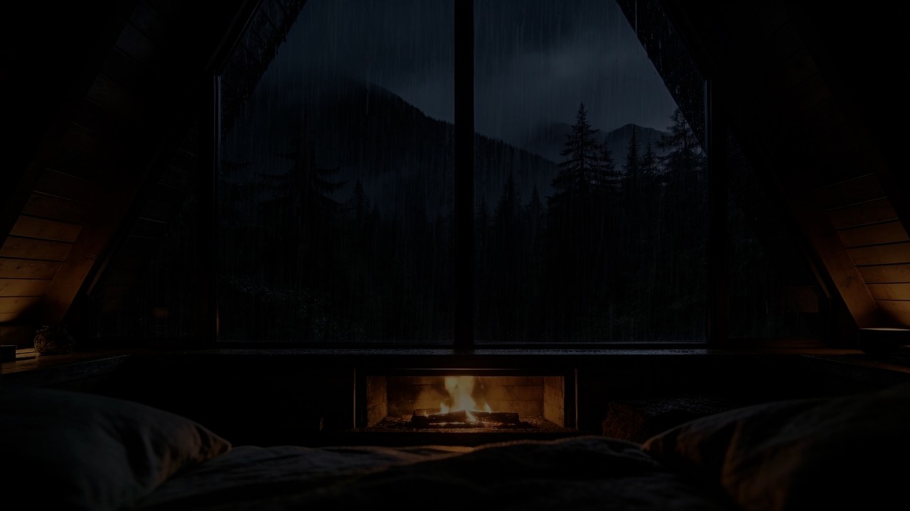 Rainy Mountain Window at Night 🌧️🔥 Rain ASMR for Deep Sleep | Cozy Fireplace Cabin Ambience No Ads