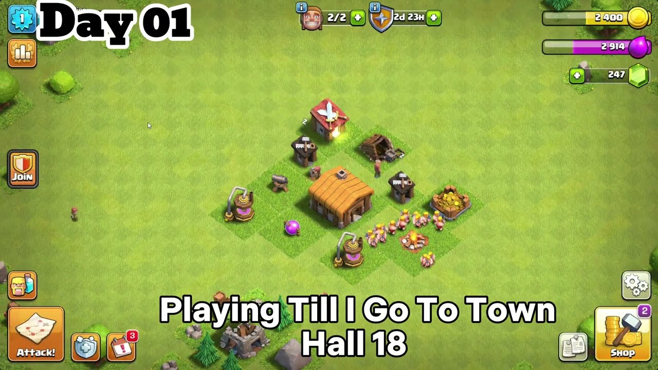 Day 01: of playing clash of clans till I go to town hall 18