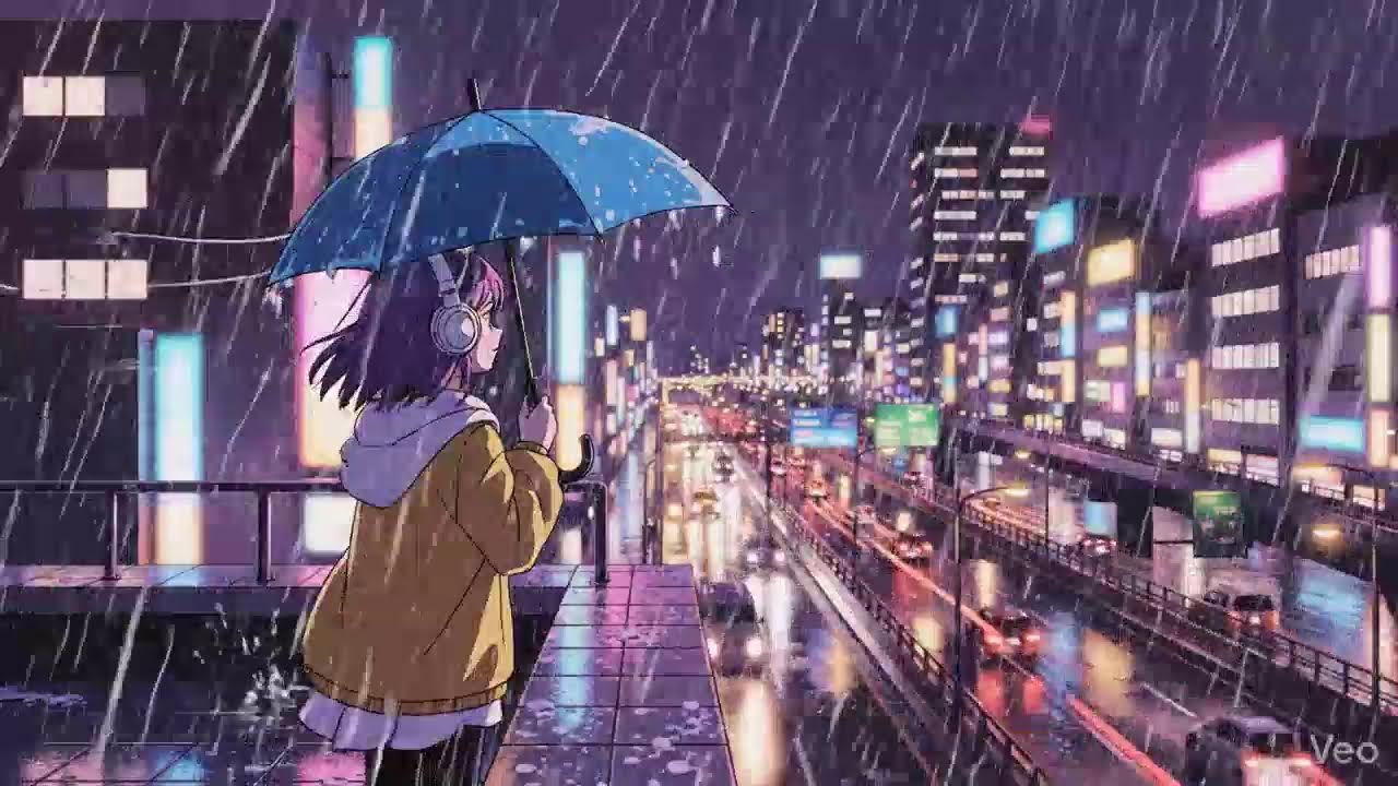 Peaceful Rainy Night 🌧️ Japanese Neon City Lofi