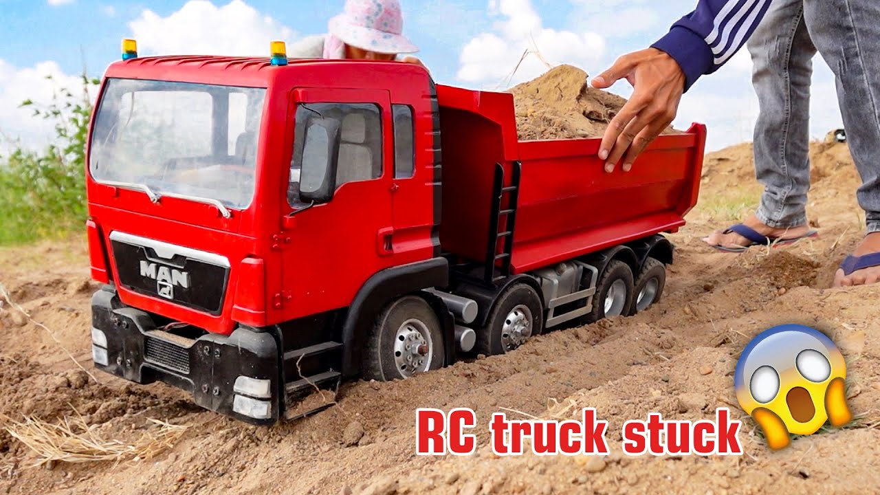 RC truck get stuck MAN TGS dump truck and other vehicles