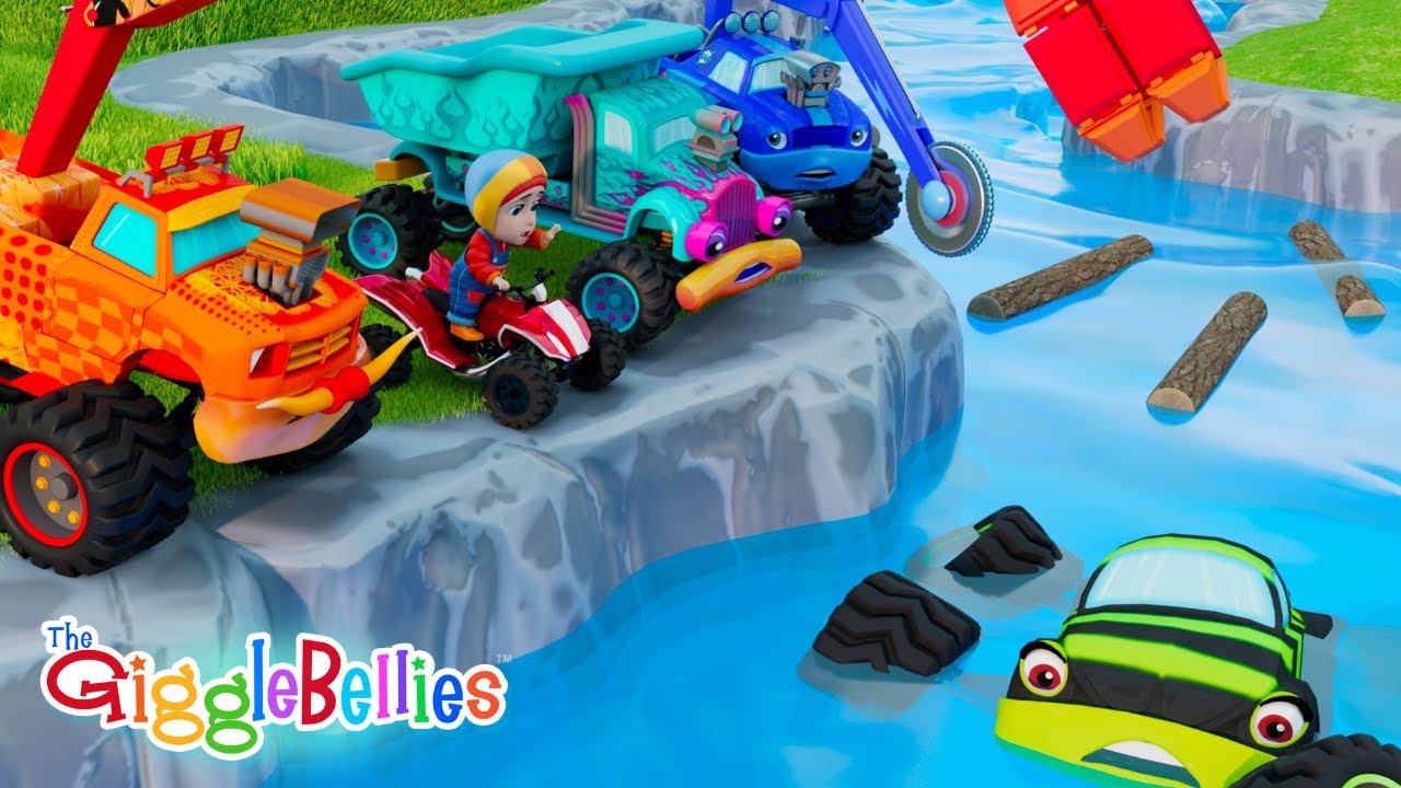 Car Rescue | Monster Trucks Save The Car | Nursery Rhymes - GiggleBellies