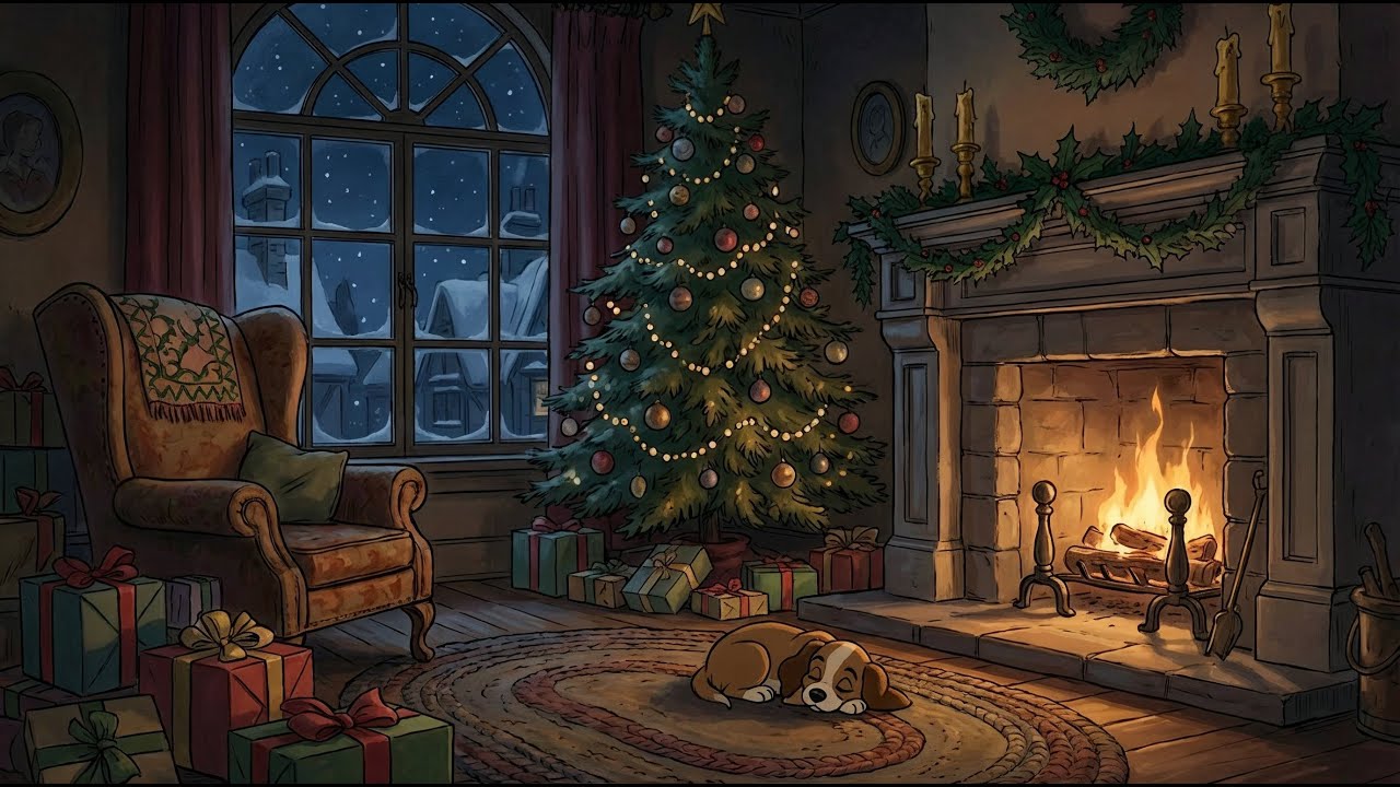 Cozy Cottage Fireplace on a Snowy Winter Night 🔥 | Soft Vintage Music